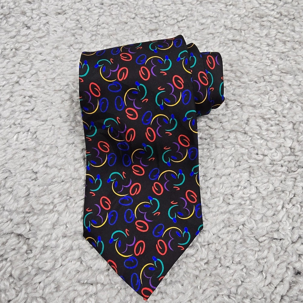 Disney Mens Silk Mickey Mouse Print Necktie Black‎ Novelty Fun